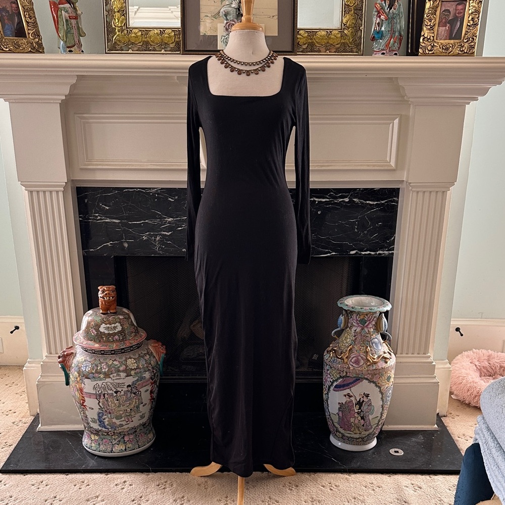Elegant Black Long Sleeve Bodycon Maxi Dress